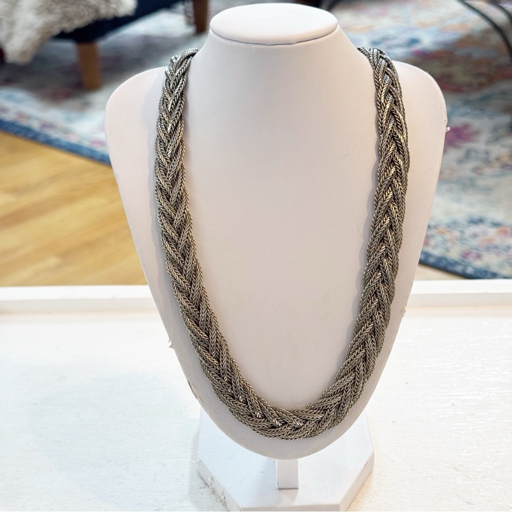 Elegant Sterling Silver 925 & 14KT. G.P Braided Necklace Vintage
